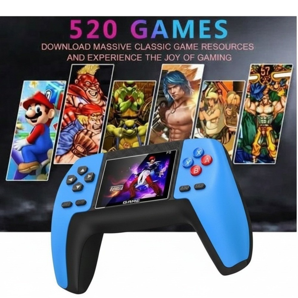 P5 Retro Blue Handheld Game Console Controller with 520 Built-In Classic Games